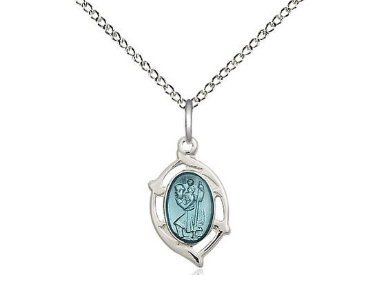 St Christopher Sterling Silver Pendant on a 18 inch Light Curb Chain.