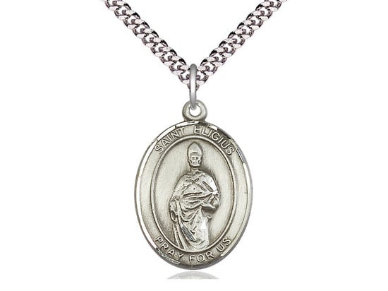 St Eligius of Sweden Sterling Silver Pendant on a 24 inch Light Rhodium Heavy Curb Chain.