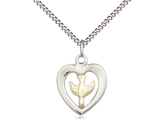 GF/SS Holy Spirit Pendant on a 18 inch Light Rhodium Light Curb Chain.