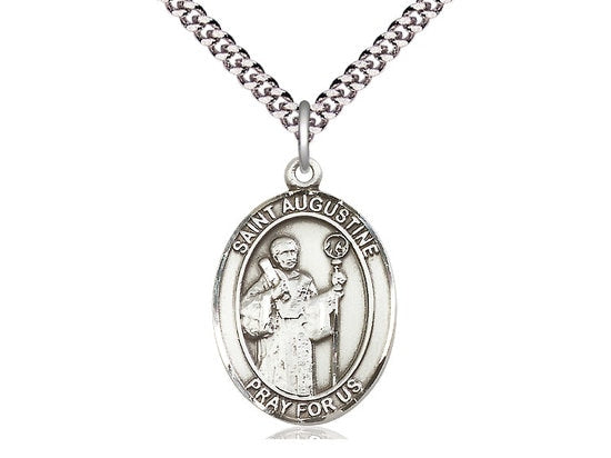 St Augustine Sterling Silver Pendant on a 24 inch Light Rhodium Heavy Curb Chain.