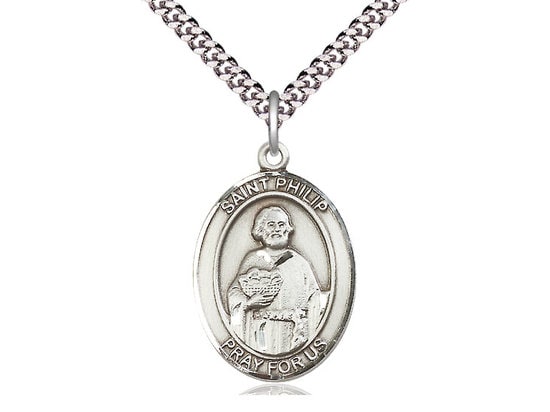 St Philip the Apostle Sterling Silver Pendant on a 24 inch Light Rhodium Heavy Curb Chain.