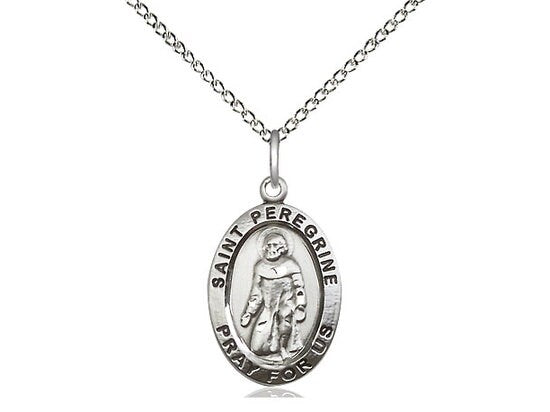 St Peregrine Sterling Silver Pendant on a 18 inch Light Curb Chain.