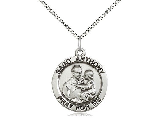 St Anthony of Padua Sterling Silver Pendant on a 18 inch Light Curb Chain.