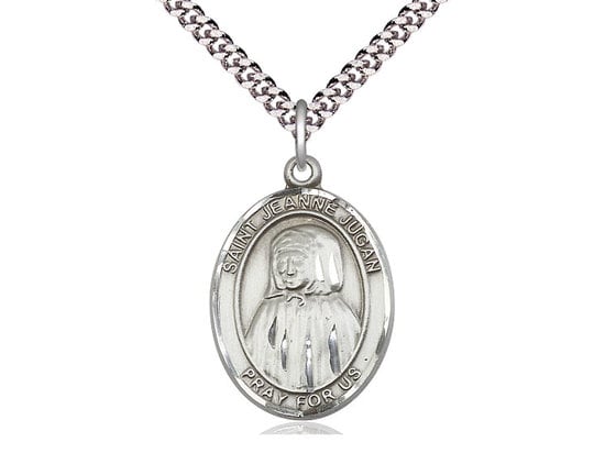 St Jeanne Jugan Sterling Silver Pendant on a 24 inch Light Rhodium Heavy Curb Chain.