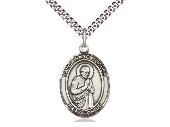St Isaac Jogues Sterling Silver Pendant on a 24 inch Light Rhodium Heavy Curb Chain.