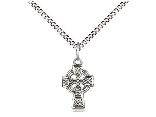 Sterling Silver Celtic Cross Pendant on a 18 inch Light Rhodium Light Curb Chain.