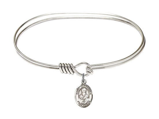 Saint Alexander Sauli Sterling Silver Charm on a 7 inch Oval Eye Hook Rhodium Bangle Bracelet