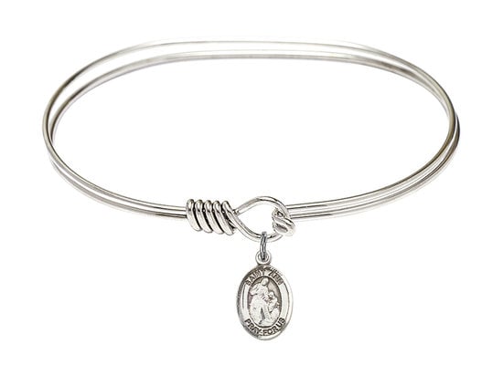 Saint Ann Sterling Silver Charm on a 7 inch Oval Eye Hook Rhodium Bangle Bracelet
