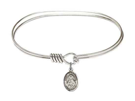 Saint Alexandra Sterling Silver Charm on a 7 inch Oval Eye Hook Rhodium Bangle Bracelet