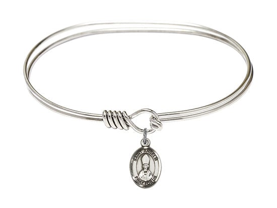 Saint Anselm of Canterbury Sterling Silver Charm on a 7 inch Oval Eye Hook Rhodium Bangle Bracelet