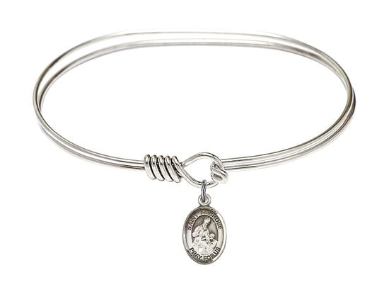 Saint Ambrose Sterling Silver Charm on a 7 inch Oval Eye Hook Rhodium Bangle Bracelet