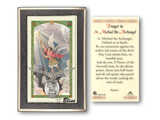 St Michael the Archangel Pendant on a 24 inch Chain with a Prayer to St Michael - Defend Us in Battle Prayer Card.