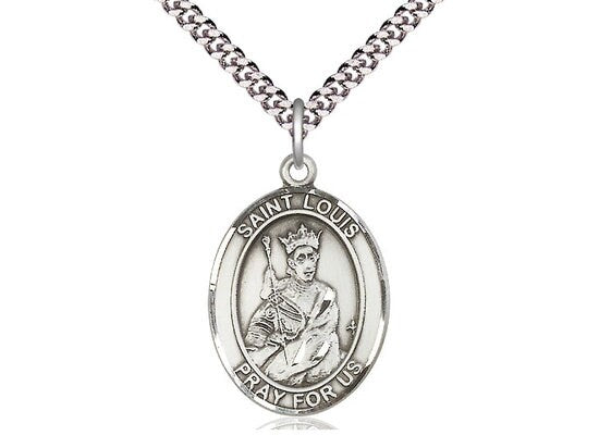 St Louis Sterling Silver Pendant on a 24 inch Light Rhodium Heavy Curb Chain.