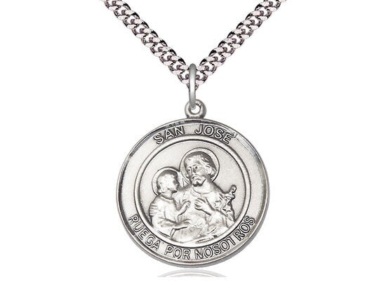 San Jose Sterling Silver Pendant on a 24 inch Light Rhodium Heavy Curb Chain.