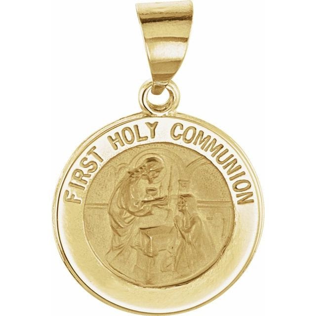 Yellow 15 mm Round Hollow First Communion Medal