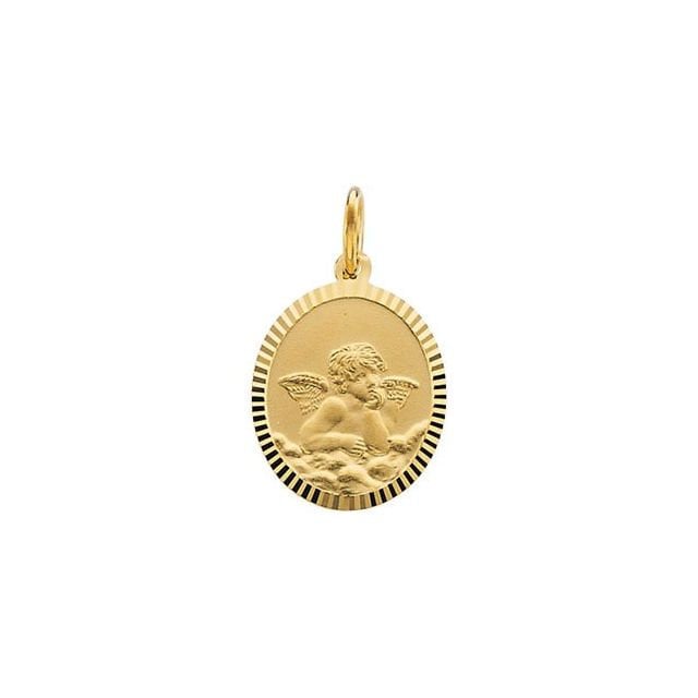 Yellow 14x12 mm Oval Cherub Angel Medal