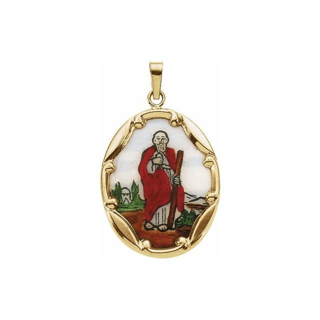 Yellow 25x19.5 mm Oval Hand Painted Porcelain St. Jude Medal