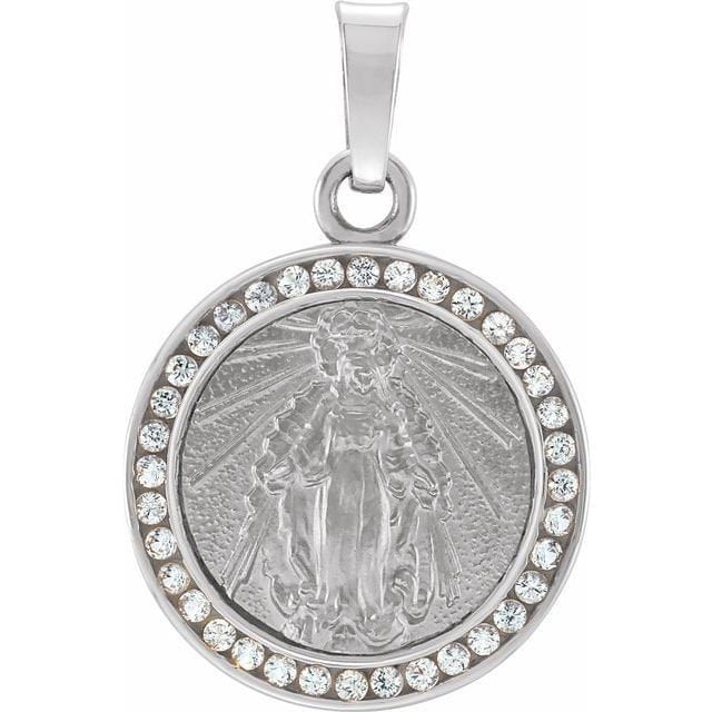 White Created White Sapphire Religious Medal