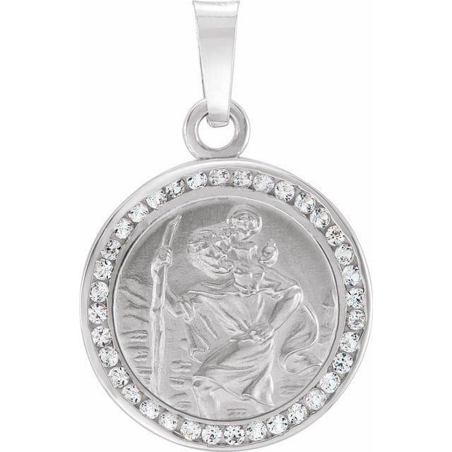 White Created White Sapphire St. Christopher Medal