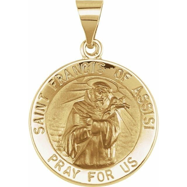 Yellow 18 mm Round Hollow St. Francis of Assisi Medal