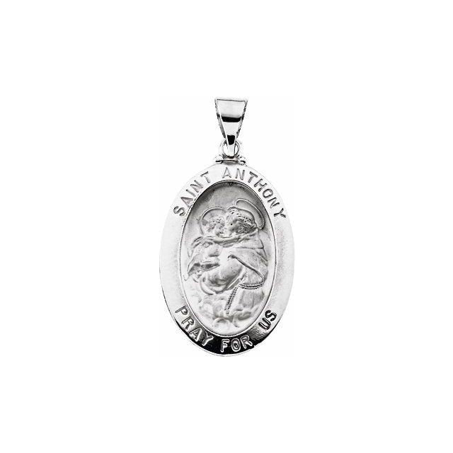 White 23x16 mm Oval Hollow St. Anthony Medal