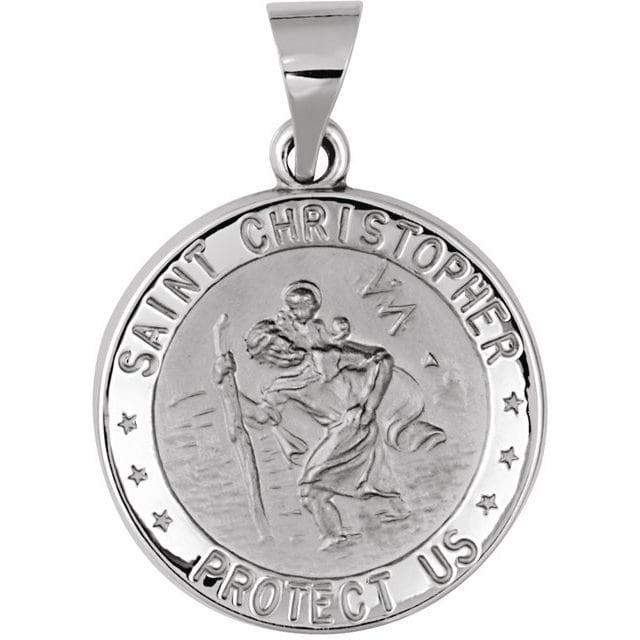 White 18 mm Hollow Round St. Christopher Medal