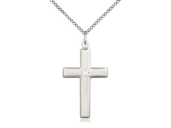 Sterling Silver Cross Pendant with a 3mm Crystal Swarovski stone on a 18 inch Sterling Silver Light Curb Chain.