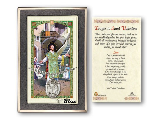 Saint Valentine of Rome Medal on a 24 inch Heavy Curb Chain with a Prayer to St Valentine Prayer Card.