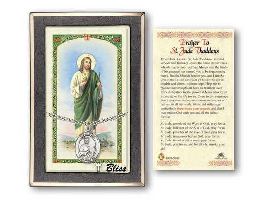 Saint Jude Thaddeus Medal on a 24 inch Heavy Curb Chain with a Prayer to St Jude Thaddeus Prayer Card.