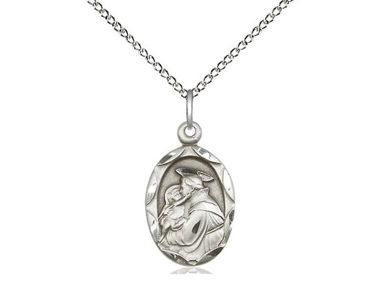 St Anthony of Padua Sterling Silver Pendant on a 18 inch Sterling Silver Light Curb Chain.