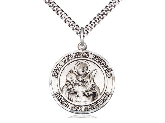 San Raymon Nonato Sterling Silver Pendant on a 24 inch Light Rhodium Heavy Curb Chain.
