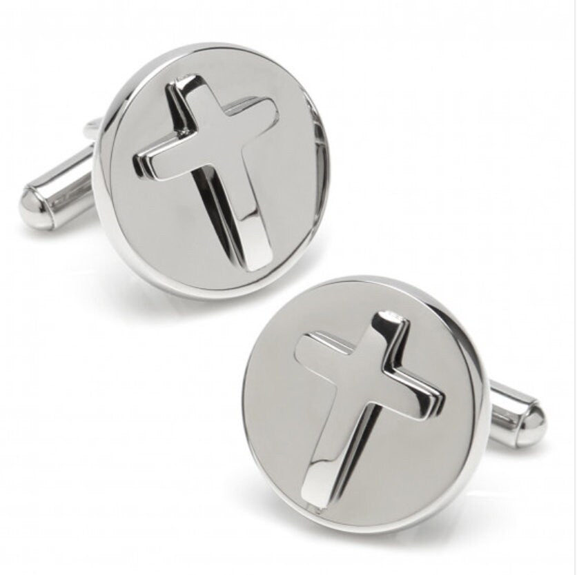 Cross Round Stainless Steel Cufflinks