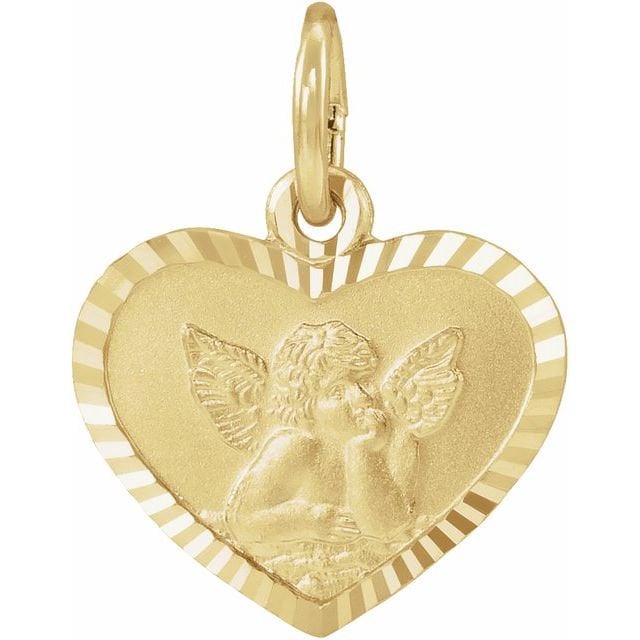 Yellow 12x9 mm Heart Cherub Angel Medal