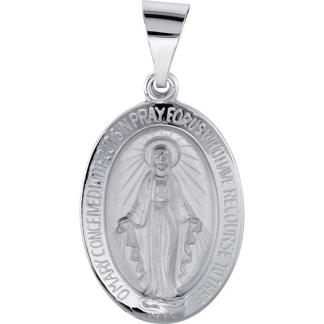 White 19x13.5 mm Oval Hollow Religious Medal