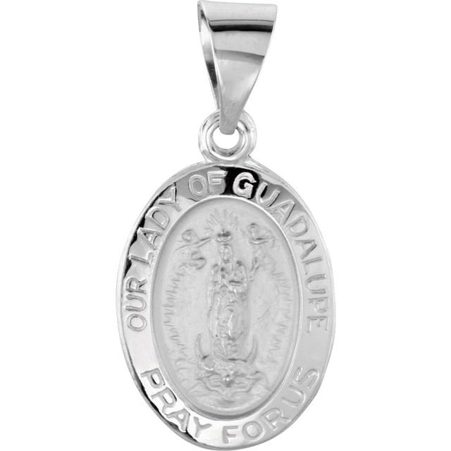 White 15x11 mm Oval Hollow Our Lady of Guadalupe Medal