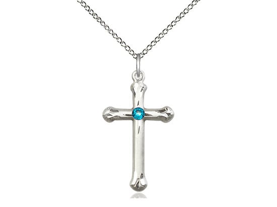 Sterling Silver Cross Pendant with a 3mm Zircon Swarovski stone on a 18 inch Sterling Silver Light Curb Chain.