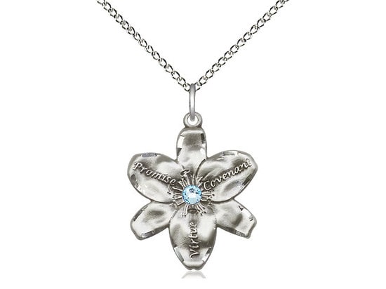 Sterling Silver Chastity Pendant with a 3mm Aqua Swarovski stone on a 18 inch Sterling Silver Light Curb Chain.
