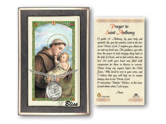 Saint Anthony of Padua Medal on a 24 inch Heavy Curb Chain with a Prayer to St Anthony Prayer Card.