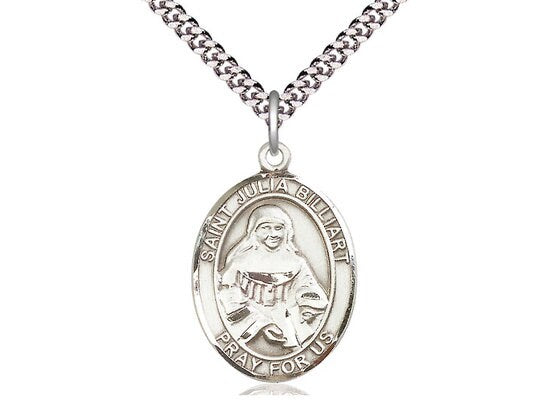 St Julia Billiart Sterling Silver Pendant on a 24 inch Light Rhodium Heavy Curb Chain.