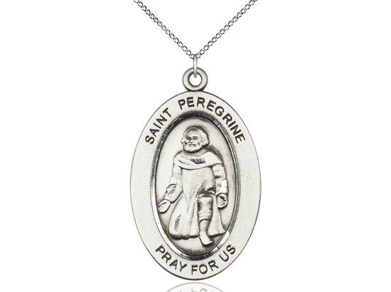 St. Peregrine Sterling Silver Pendant on a 18 inch Sterling Silver Light Curb Chain.