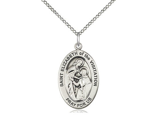St. Elizabeth of the Visitation Sterling Silver Pendant on a 18 inch Sterling Silver Light Curb Chain.
