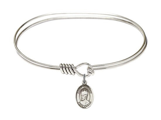 Saint Edward the Confessor Sterling Silver Charm on a 7 inch Oval Eye Hook Rhodium Bangle Bracelet