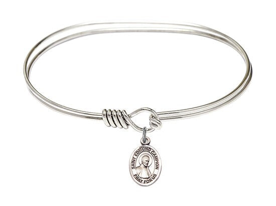 Saint Edmund Campion Sterling Silver Charm on a 7 inch Oval Eye Hook Rhodium Bangle Bracelet