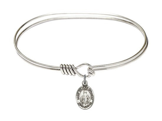 Saint Jadwiga of Poland Sterling Silver Charm on a 7 inch Oval Eye Hook Rhodium Bangle Bracelet