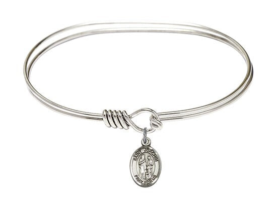 Saint Joachim Sterling Silver Charm on a 7 inch Oval Eye Hook Rhodium Bangle Bracelet