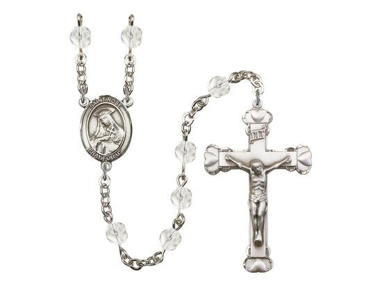 St. Rose of Lima Center Hand Made Silver Plate Rosary with 6mm Fire Polished Crystal Beads