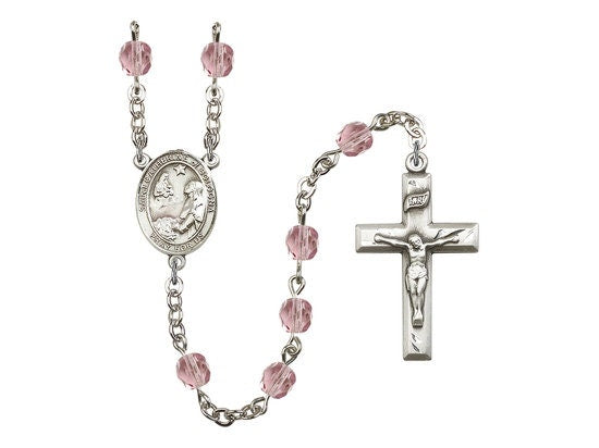 St. Catherine of Bologna Center Hand Made Silver Plate Rosary with 6mm Fire Polished Light Amethyst Beads