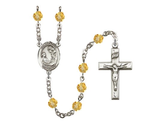 St. Cecilia Center Hand Made Silver Plate Rosary with 6mm Fire Polished Topaz Beads