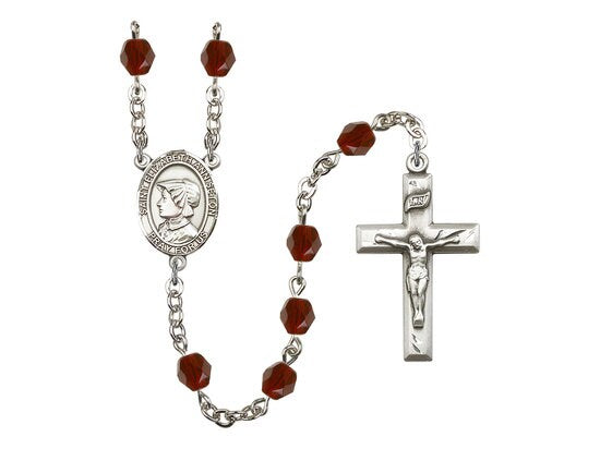 St. Elizabeth Ann Seton Center Hand Made Silver Plate Rosary with 6mm Fire Polished Garnet Beads