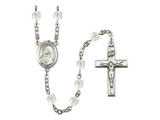 St. Monica Center Hand Made Silver Plate Rosary with 6mm Fire Polished Crystal Beads